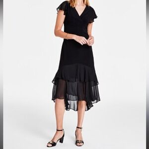 Tommy Hilfiger Women's V-Neck How-Low Hem Chiffon-Trim Dress size 10